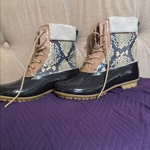 Sam Edelman Black and Tan Winter Rain Boots